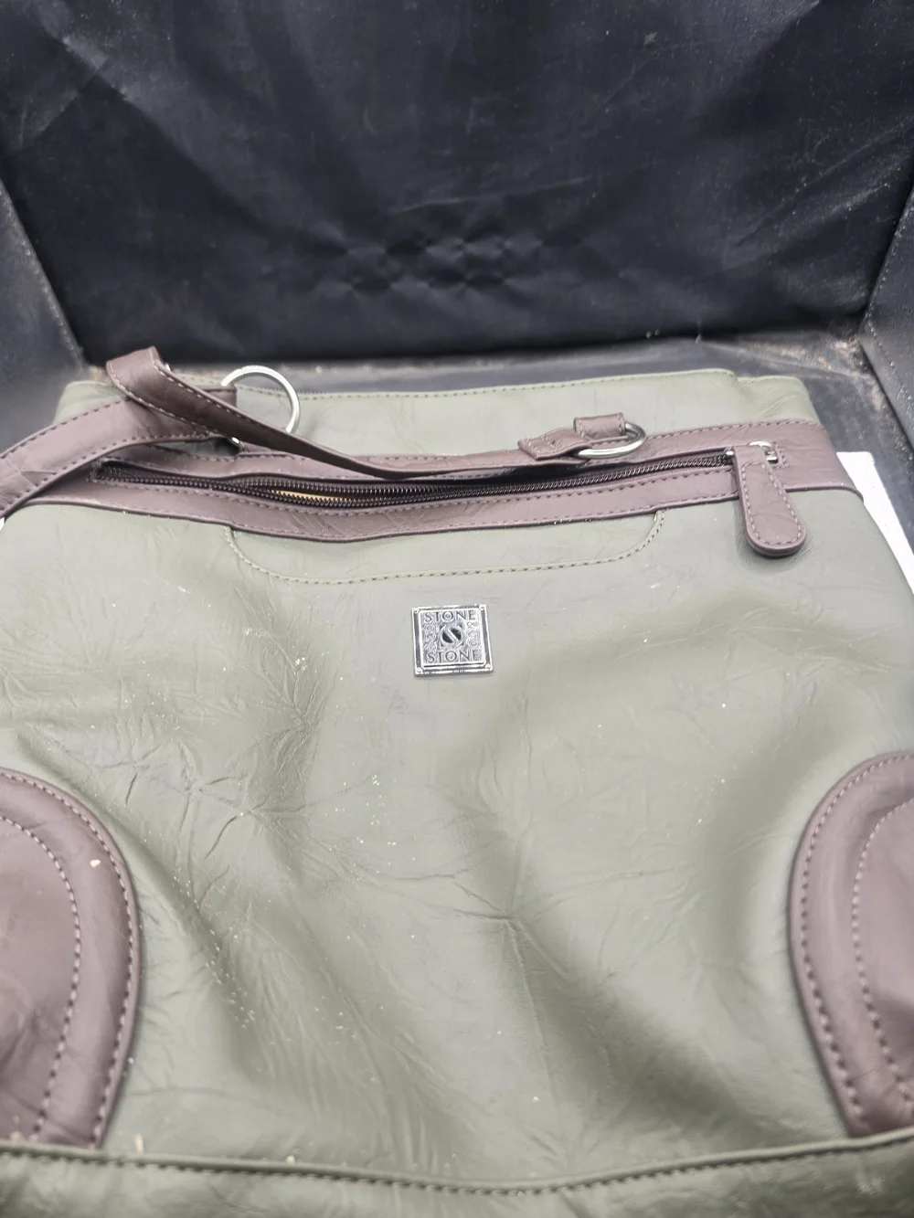 Stone & Co. Olive Green Backpack with Brown Trim